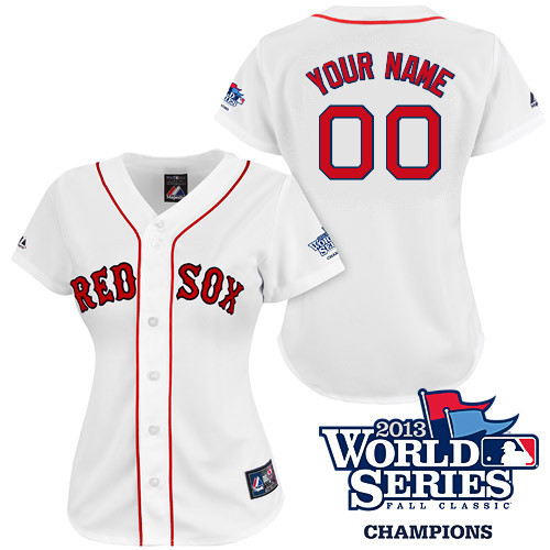 Customized Boston Red Sox Baseball Jersey-Women's Authentic 2013 World Series Champions Home White MLB Jersey
